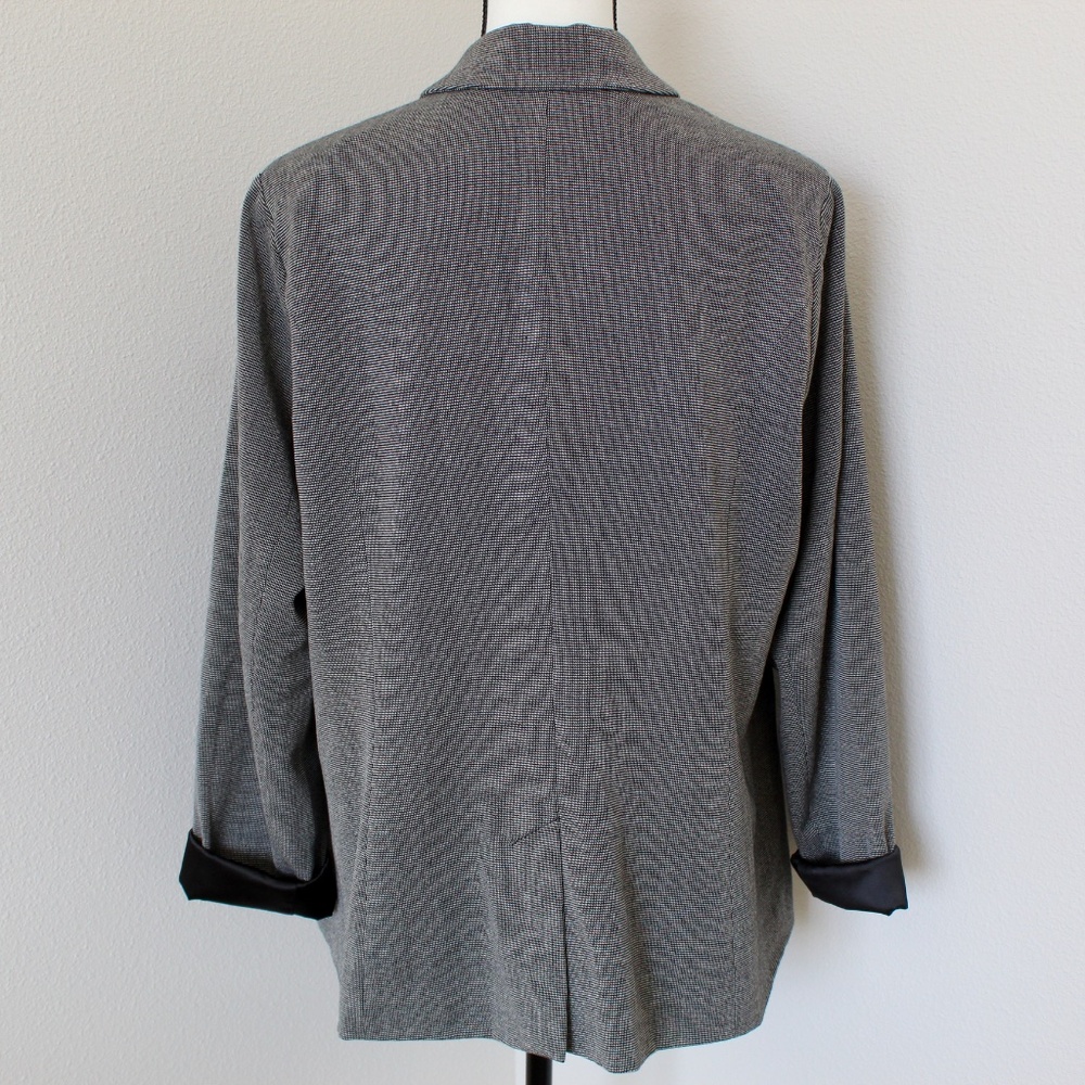 Black & White Micro-Check Print Open Front Double-Breasted Blazer - Picture 6 of 9